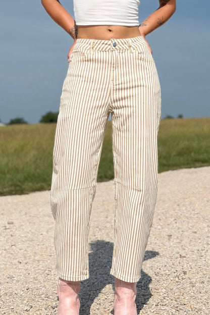 Bobbie Striped Barrel Jeans Brown