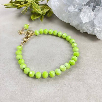 Barb// Green Neon Crystal Beaded Handknotted Bracelet