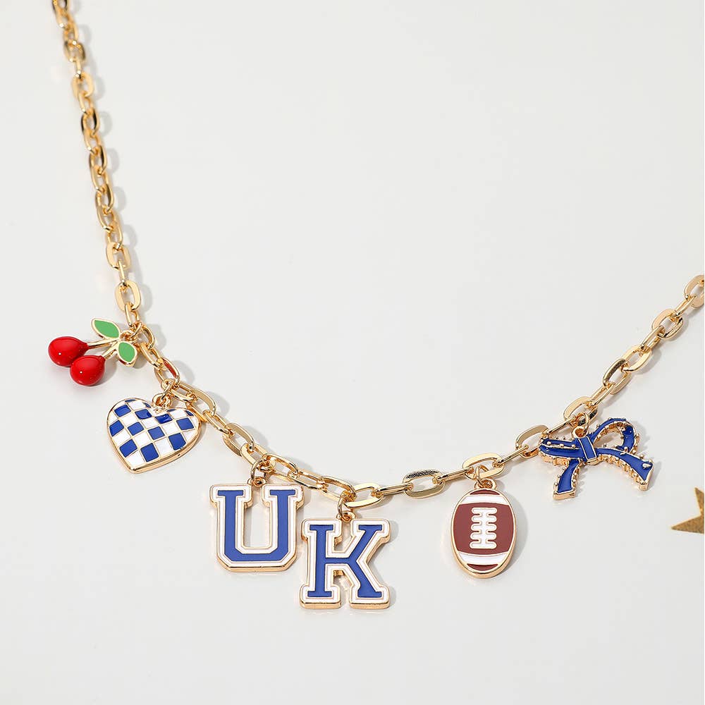 Football Theme Bow Cherry Heart Charm Station Necklace
