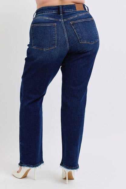 Mid Rise Straight Leg with Fray Hem