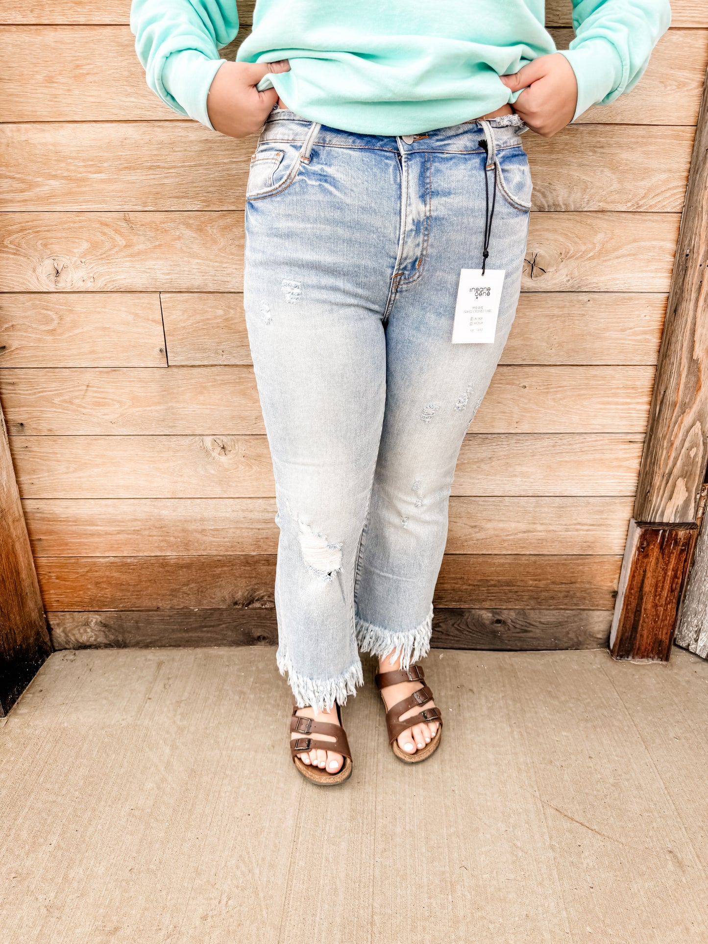 Uneven Raw Hem Crop Flare Jean