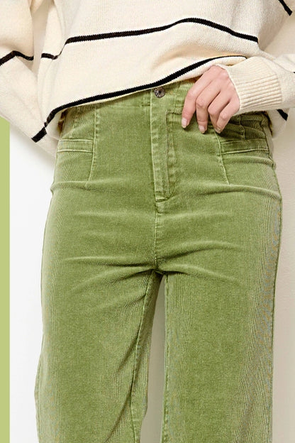 Mineral Washed High Waisted Wide Leg Corduroy Pants