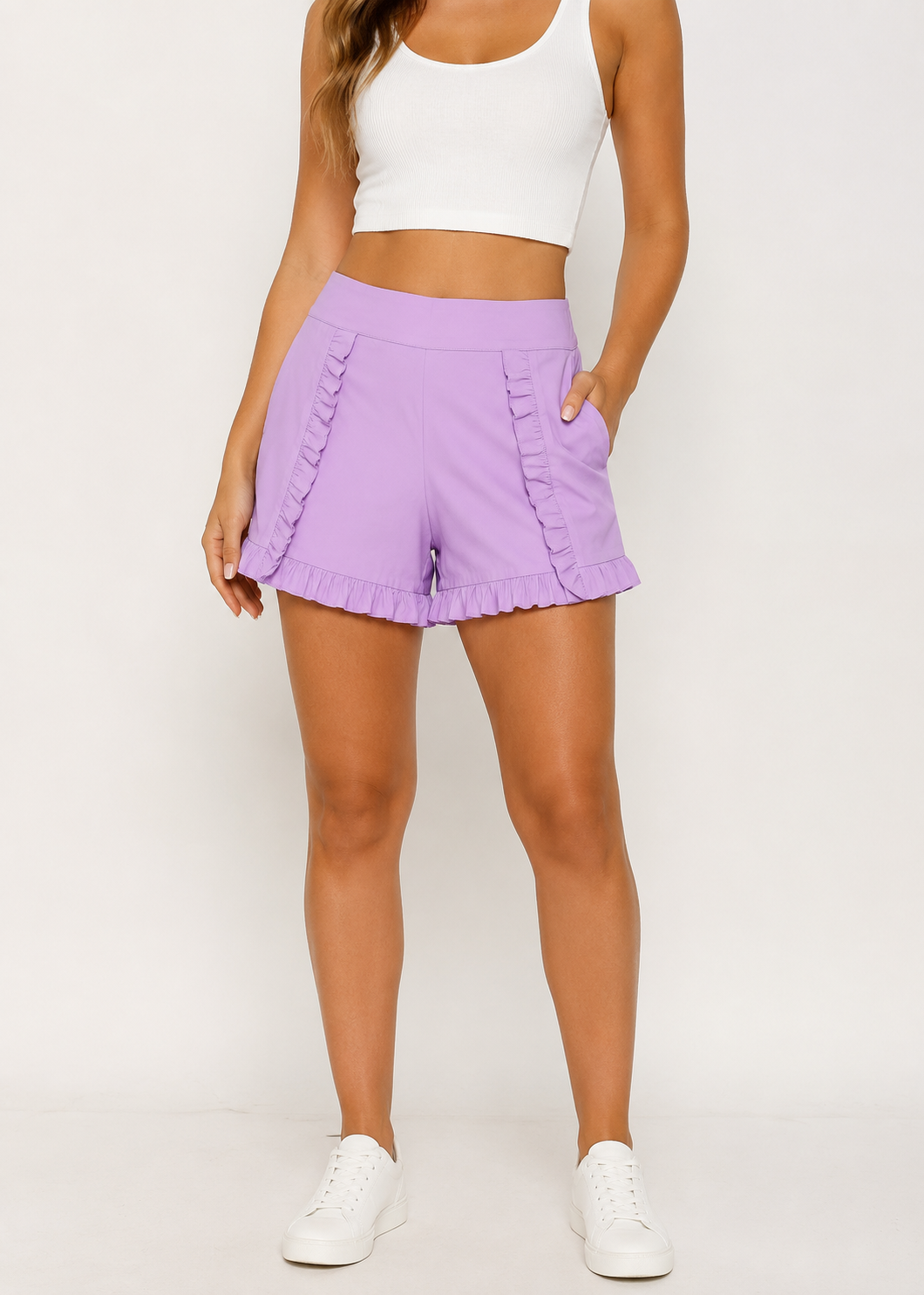 Lavender Ruffle Detail Shorts
