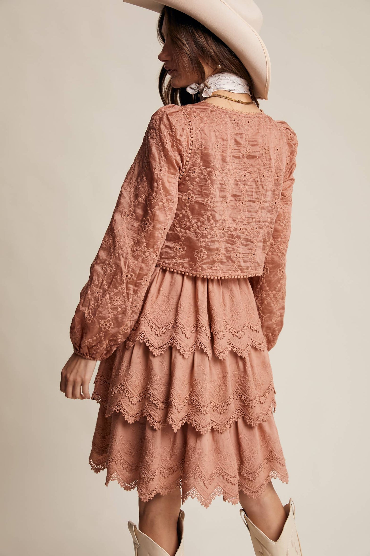 Tiered Scallop Embroidered Mini Dress