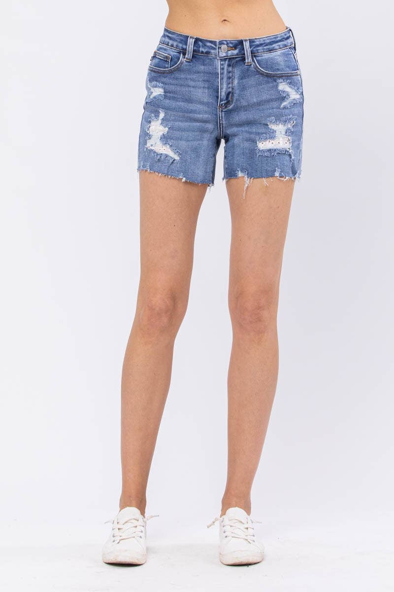 Lace Patch Destroy Shorts (XL Only)
