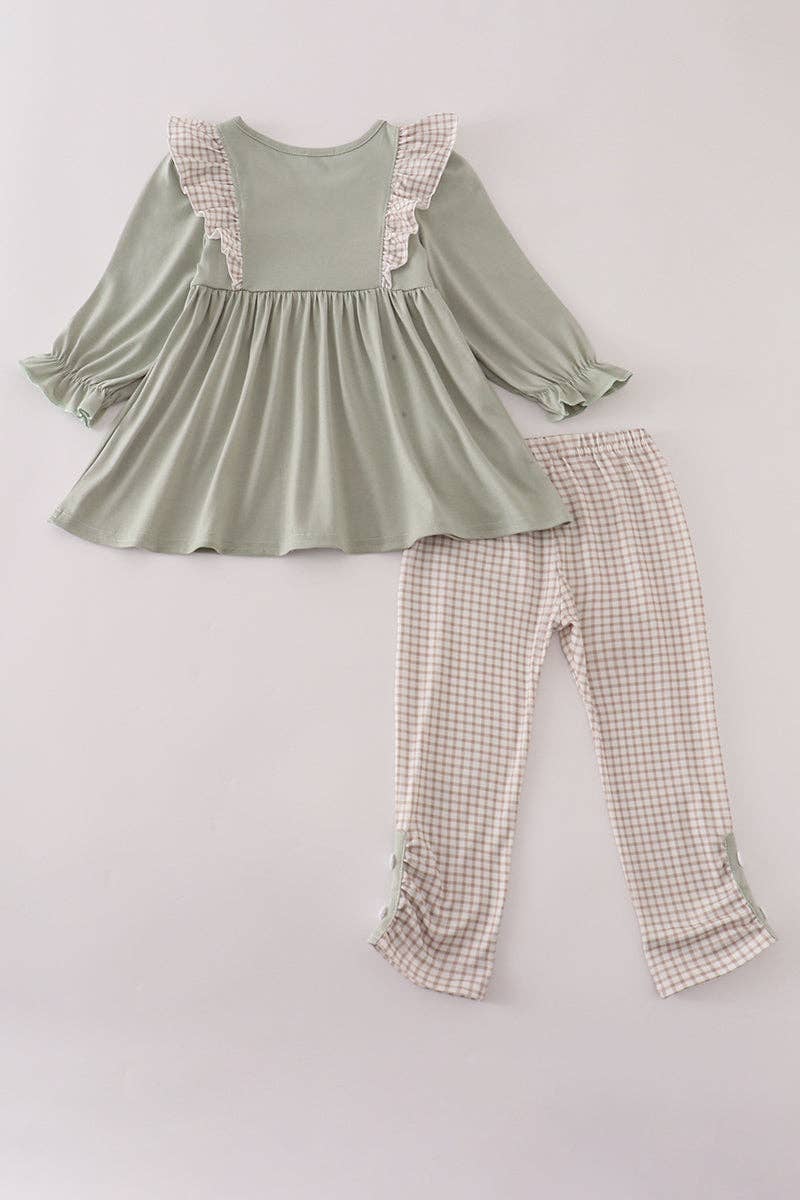 Dog Deer Fish embroidery ruffle pants set