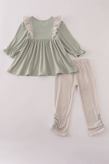 Dog Deer Fish embroidery ruffle pants set