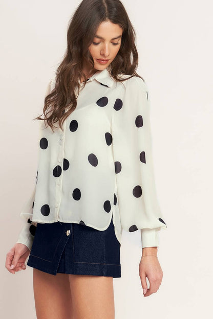 Polka dot printed woven top