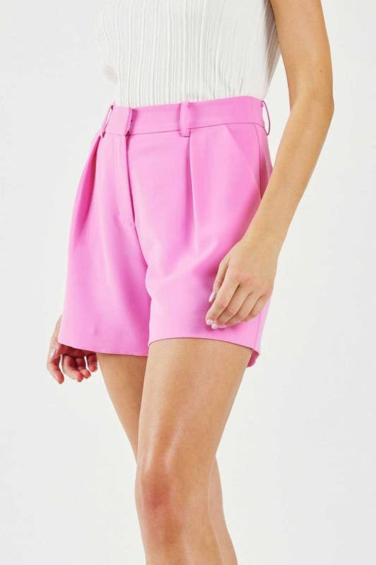 Pink Pintucked Shorts