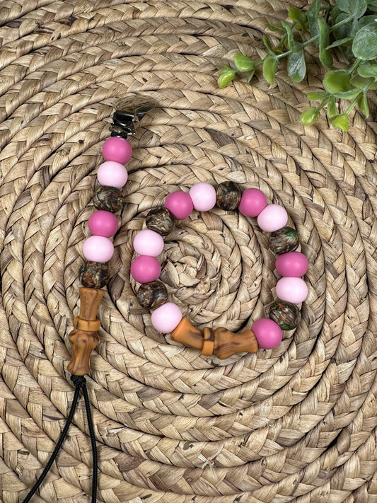 Pink Duck Call Pacifier Clip and Teething Ring