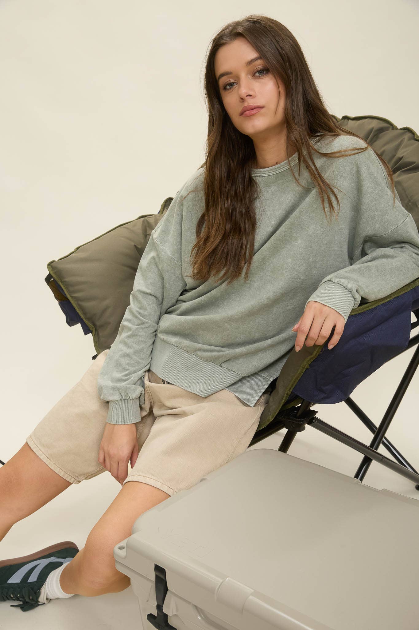 WASHED SIDE SPLIT LONG SLEEVE KNIT TOP
