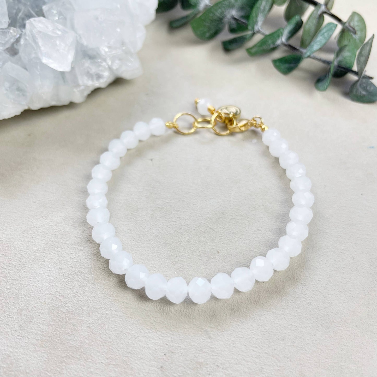 Gloria// Translucent White Crystal Beaded Bracelet