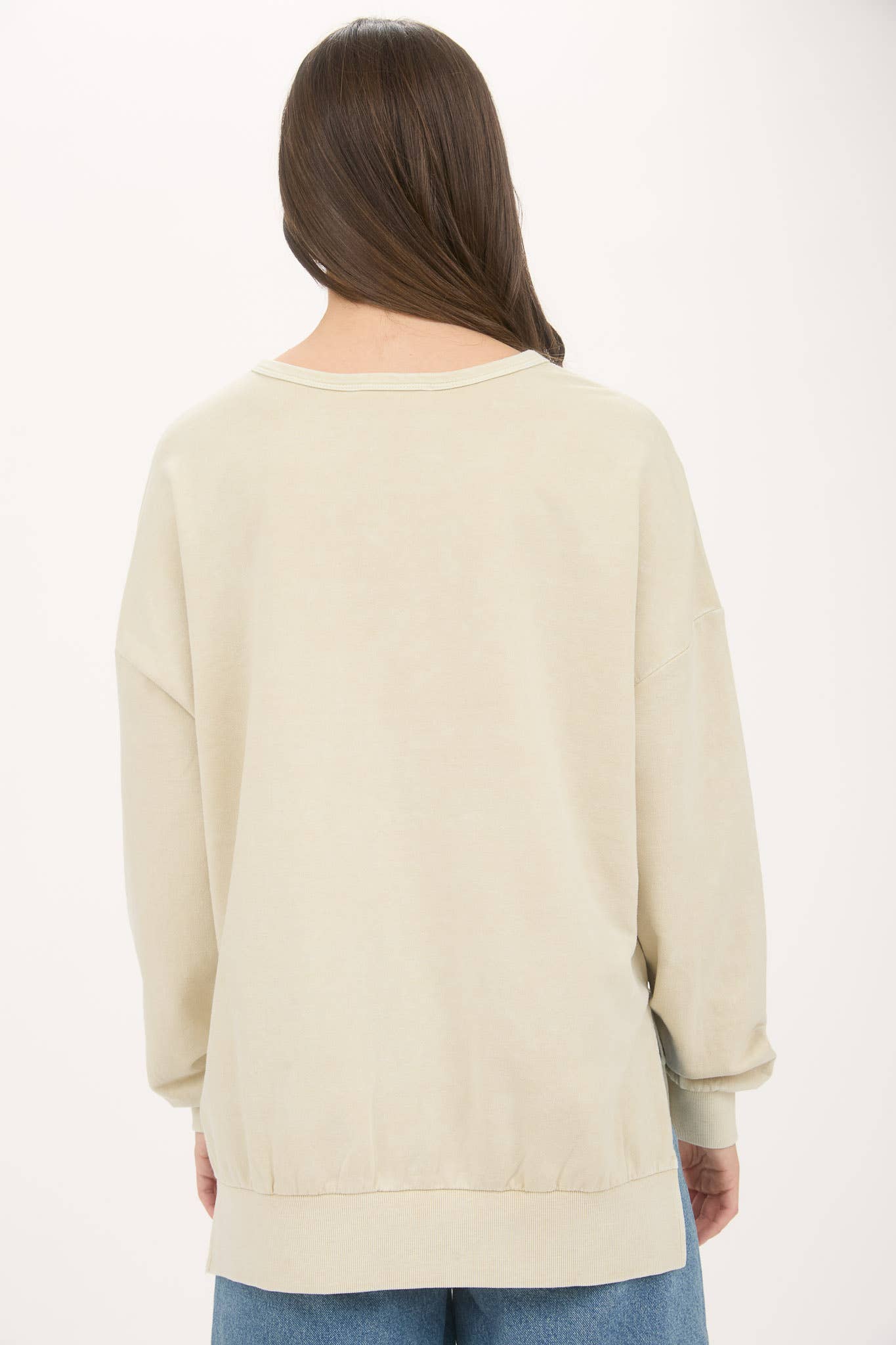 WASHED SIDE SPLIT LONG SLEEVE KNIT TOP