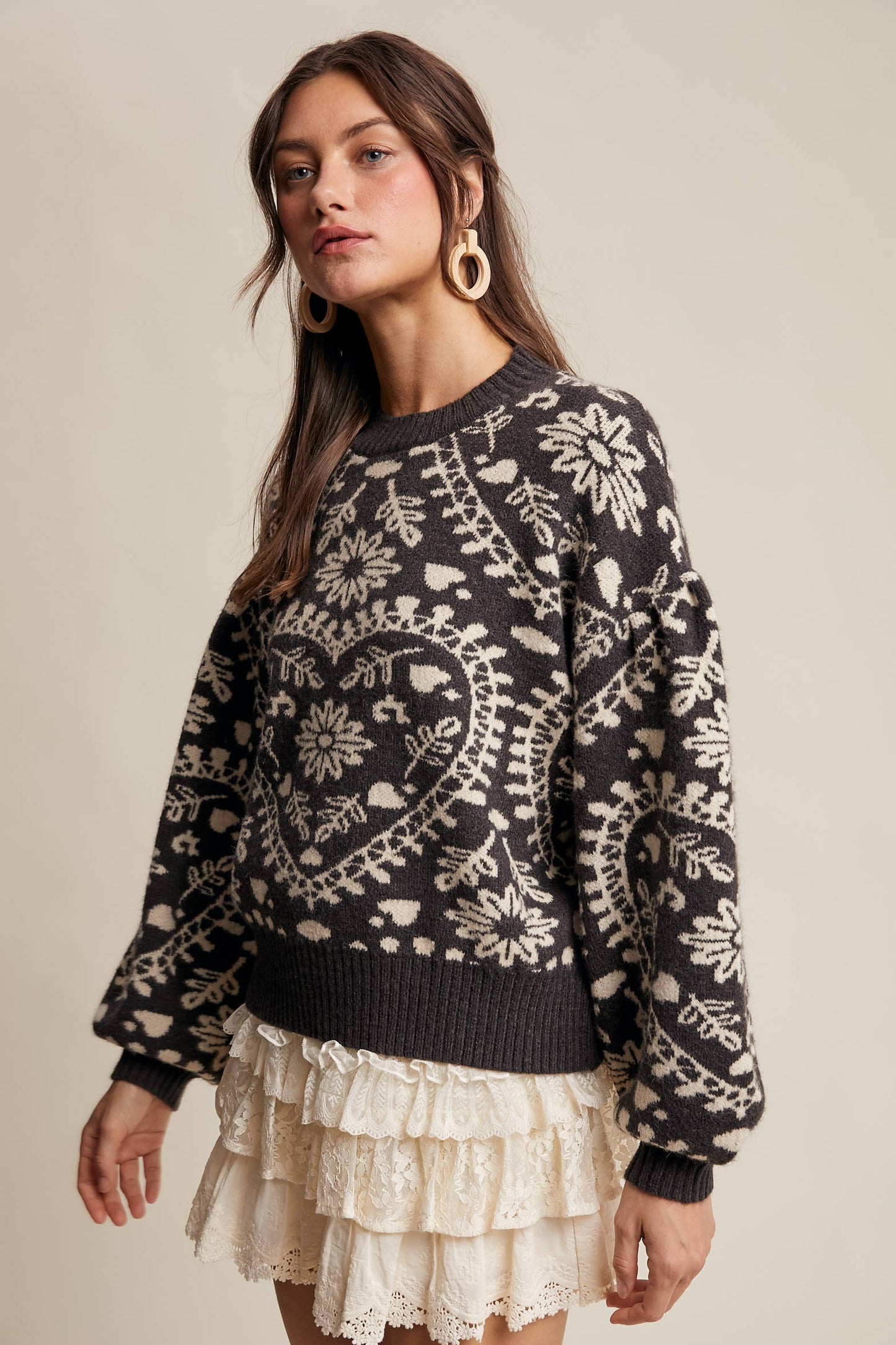 Heart Jacquard Knit Sweater