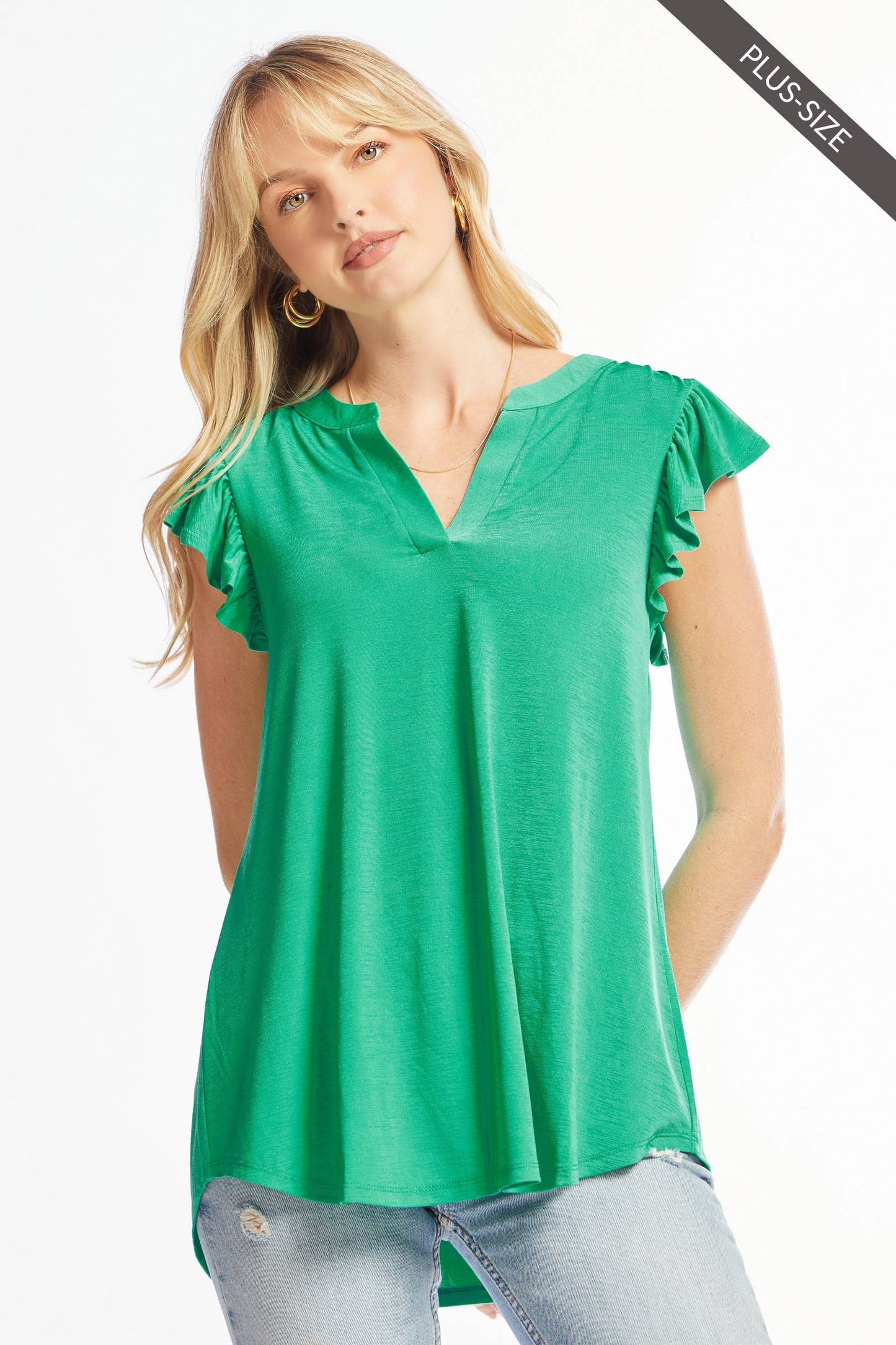PLUS SIZE Lizzy Flutter Top Featuring China Collar