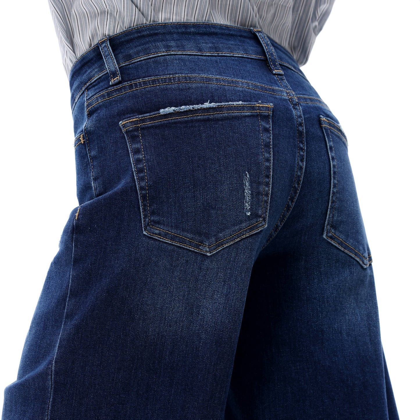 Mid Rise Wide Leg Jeans Relaxed Distressed Denim BG8001