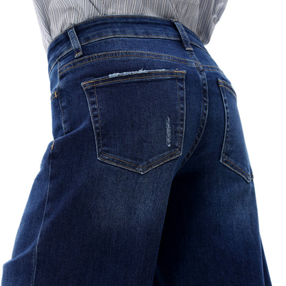 Mid Rise Wide Leg Jeans Relaxed Distressed Denim BG8001