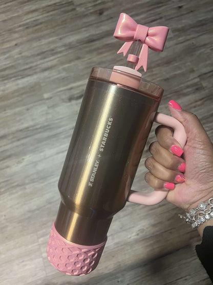 Blush Metallic Large Bow - Silicone Straw Topper 10mm