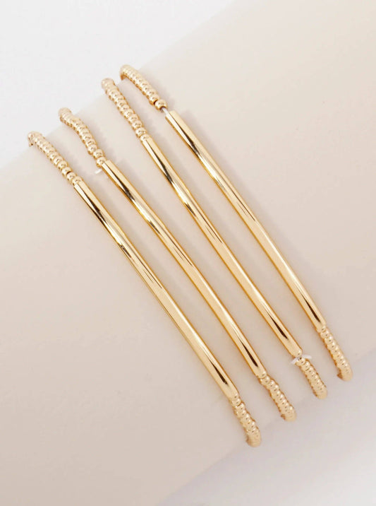 4PC-Set Skinny Metallic Beads With Brass Pipe Stackable Stretch Bracelets