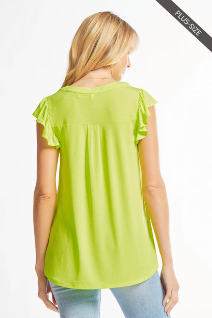 PLUS SIZE Lizzy Flutter Top Featuring China Collar