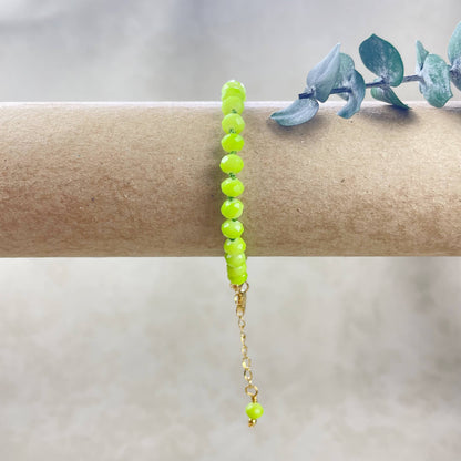 Barb// Green Neon Crystal Beaded Handknotted Bracelet
