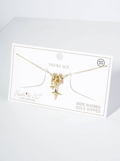 18K Gold Starlight Cubic Zirconia Drop Pendant Necklace