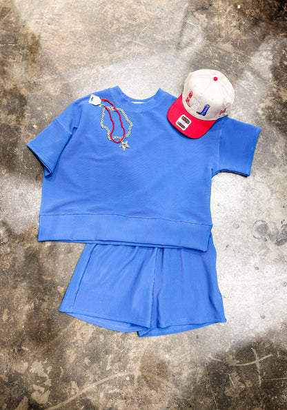 RIBBED ROUND NECK WAIST BANDED TEE & SHORTS SET