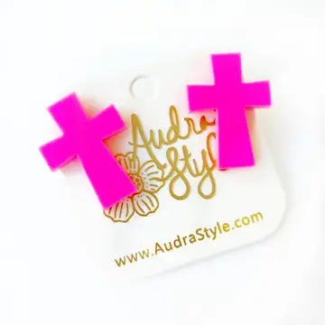 Hot Pink Cross Earrings