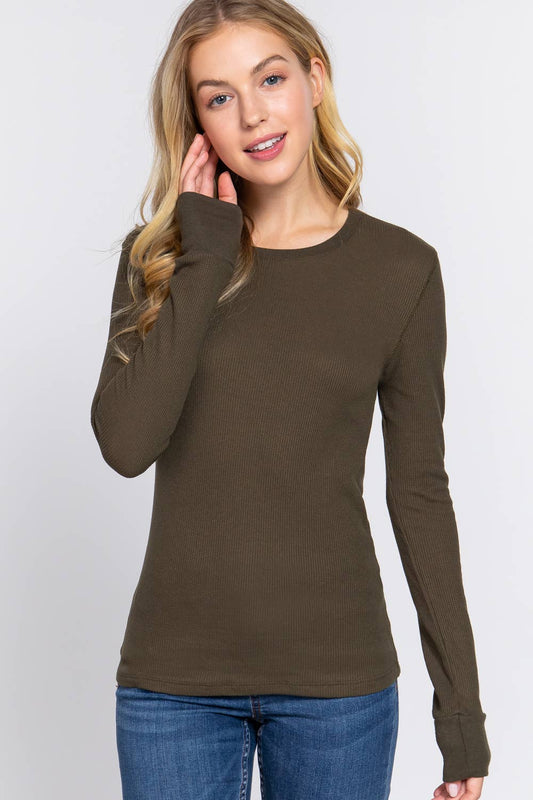 Long Sleeve Crew Neck Thermal Knit Top