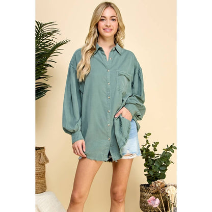 Oversize Frayed Seam Balloon Sleeve Shirts