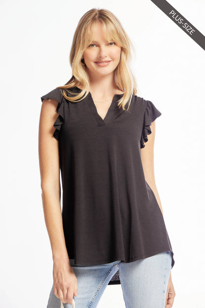 PLUS SIZE Lizzy Flutter Top Featuring China Collar