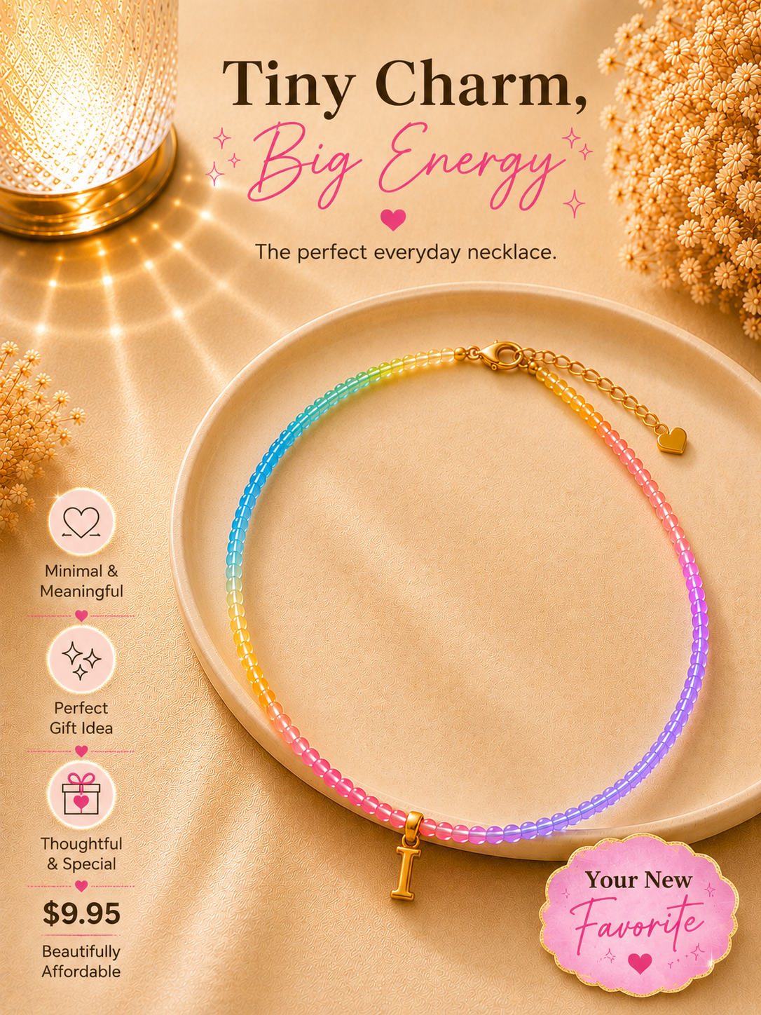 Multi color beaded bubble letter necklace