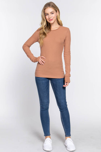 Long Sleeve Crew Neck Thermal Knit Top