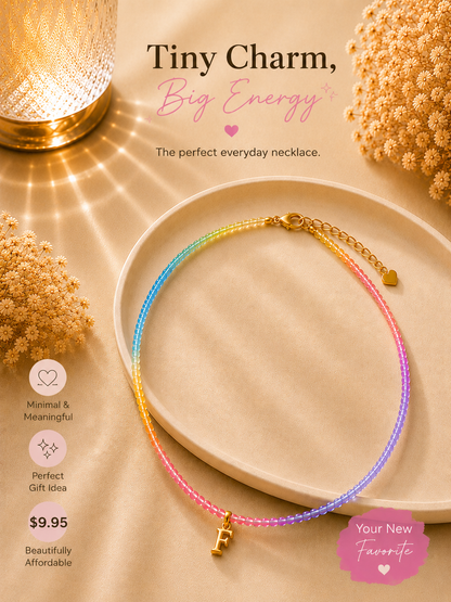 Multi color beaded bubble letter necklace