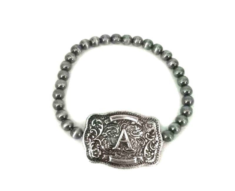 Western Buckle Initial Stretch Bracelet