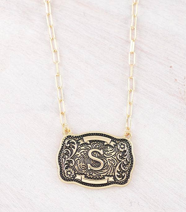 Initial Buckle Pendant Necklace S