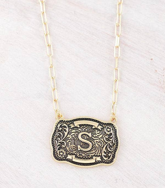 Initial Buckle Pendant Necklace S