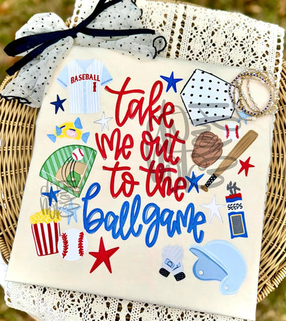 Take Me Out to The Ball Game Baseball Doodles Adult Tee