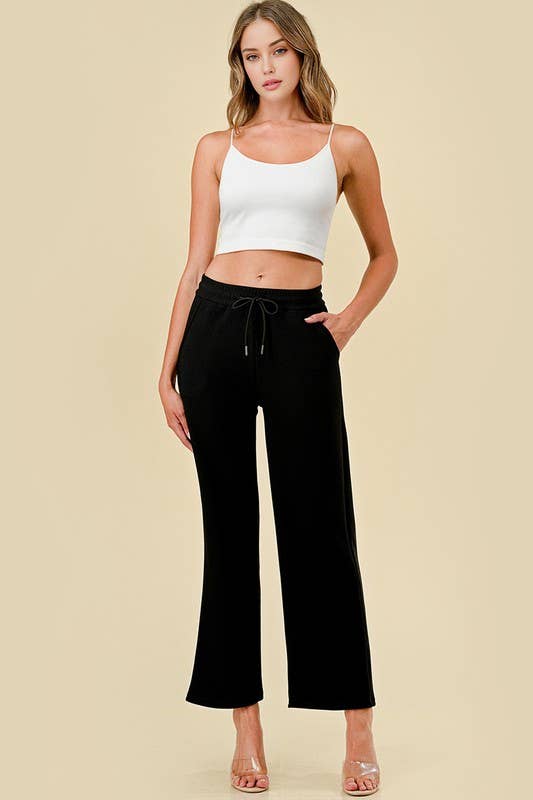 MID-RISE DRAWSTRING WIDE LEG PANTS WITH FUR LINING