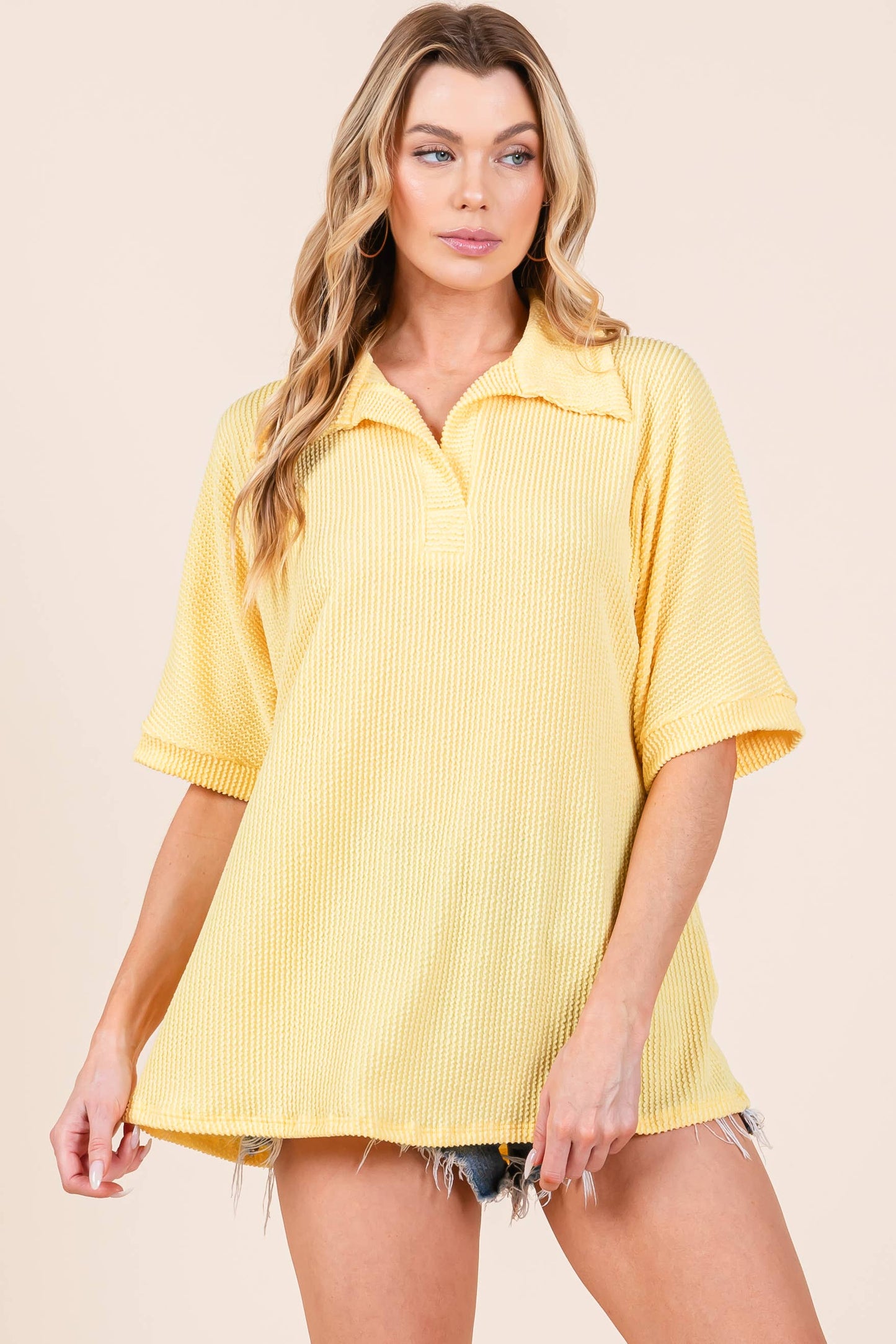 RIBBED COLLAR TOP