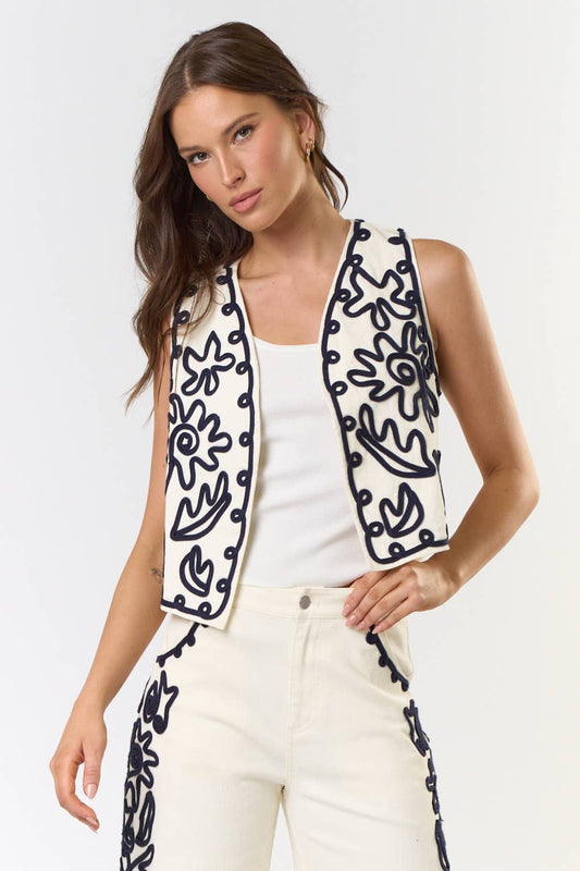 Boho Cord Embroidered Vest