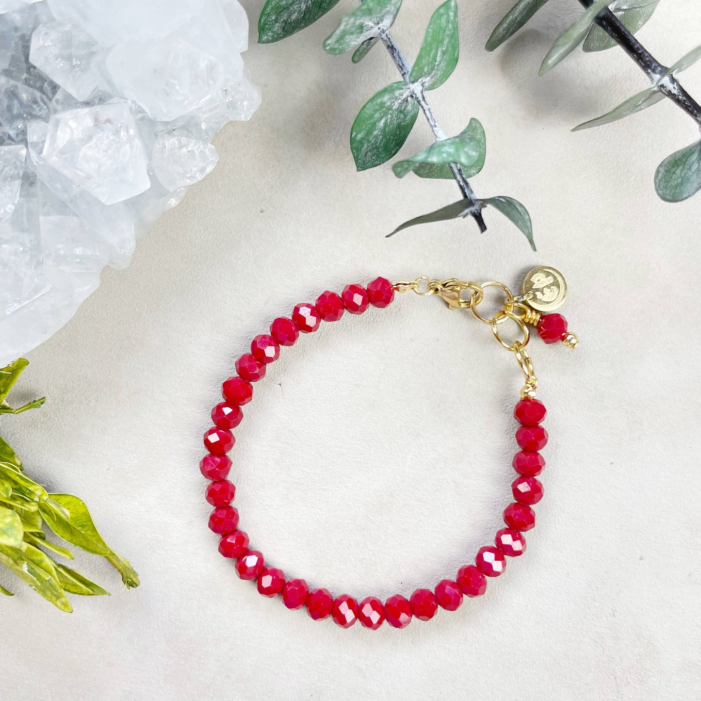 Gloria// Opaque Maroon Crystal Beaded Bracelet