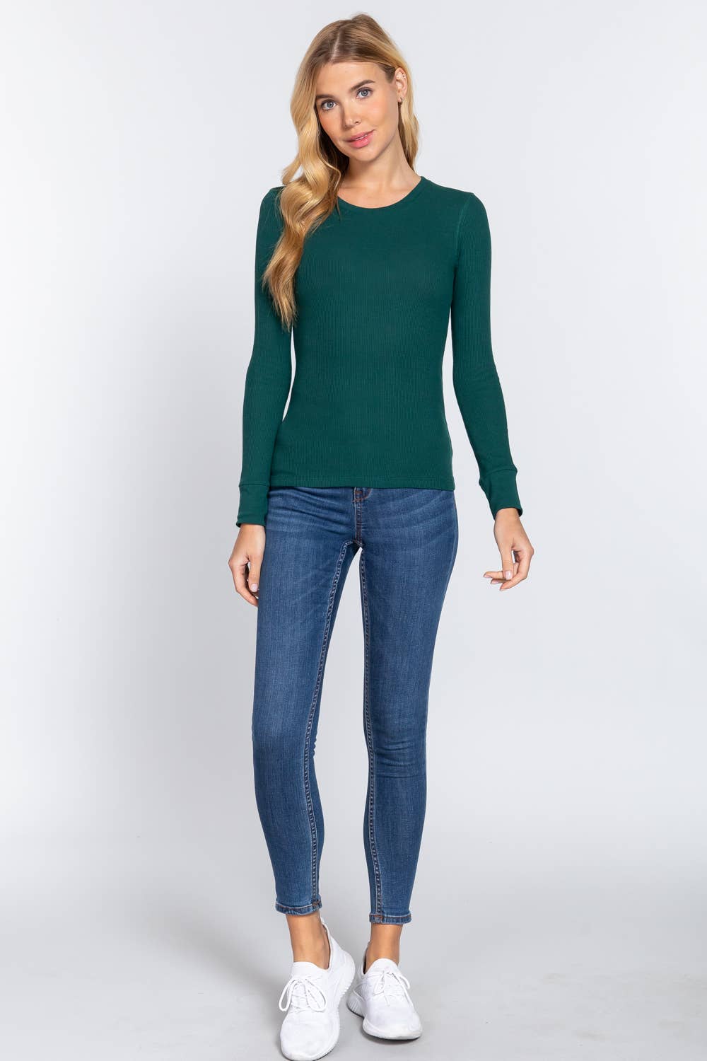 Long Sleeve Crew Neck Thermal Knit Top