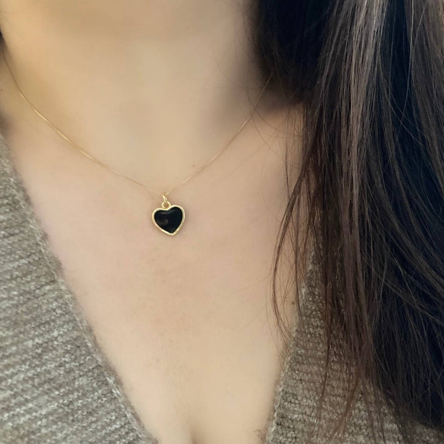 Black heart 18K gold plated gold-filled dainty necklace