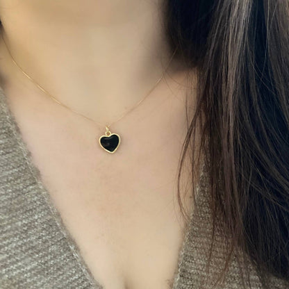 Black heart 18K gold plated gold-filled dainty necklace