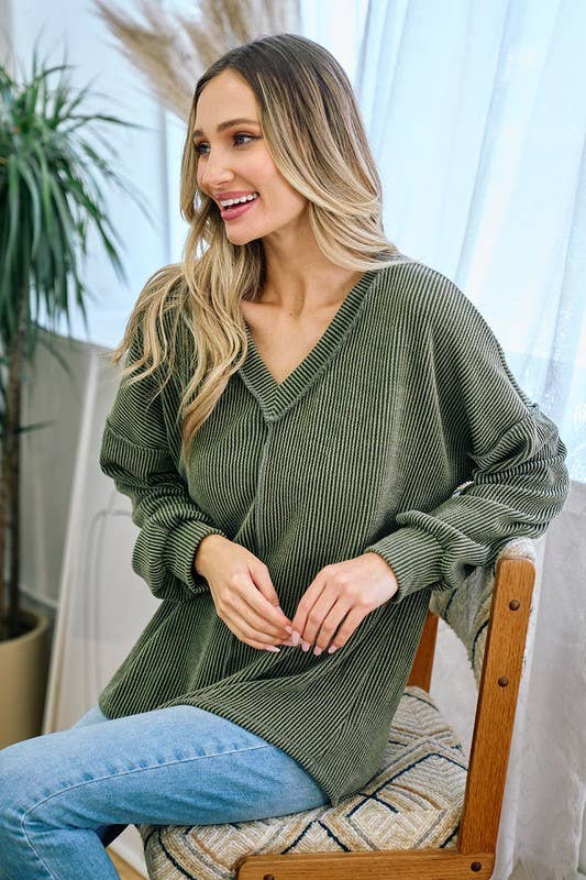 Ribbed V neck top