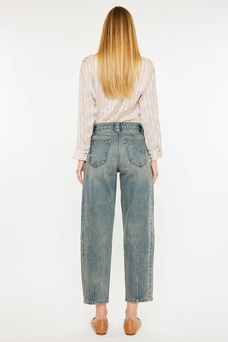 HIGH RISE SLIM BARREL FIT JEANS