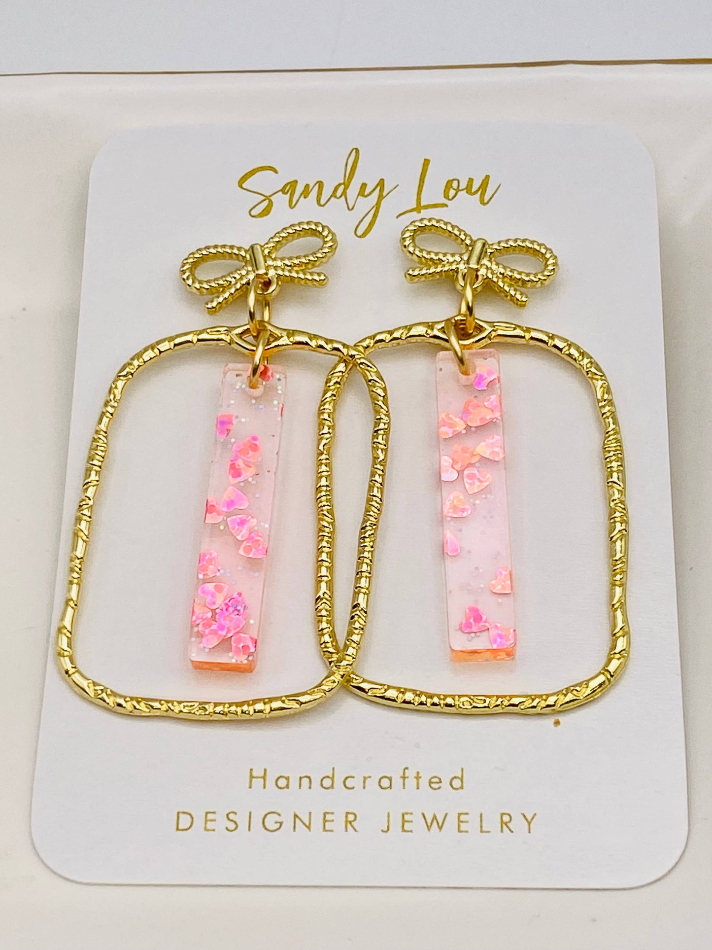 Blush Confetti Acrylic Bow Frame Earrings 