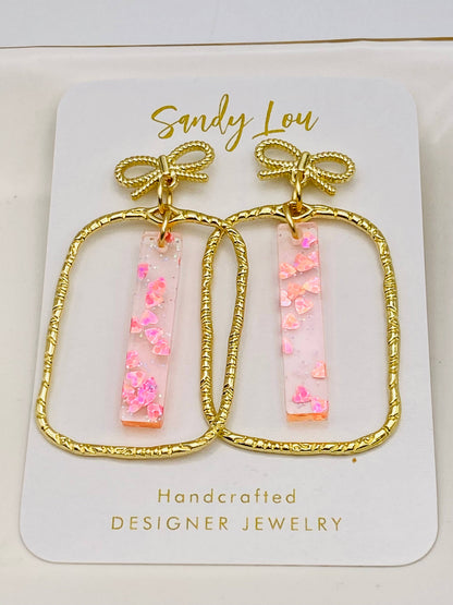 Blush Confetti Acrylic Bow Frame Earrings 