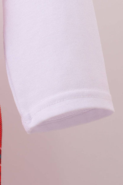 KIDS Red tree embroidery plaid jumpsuit set